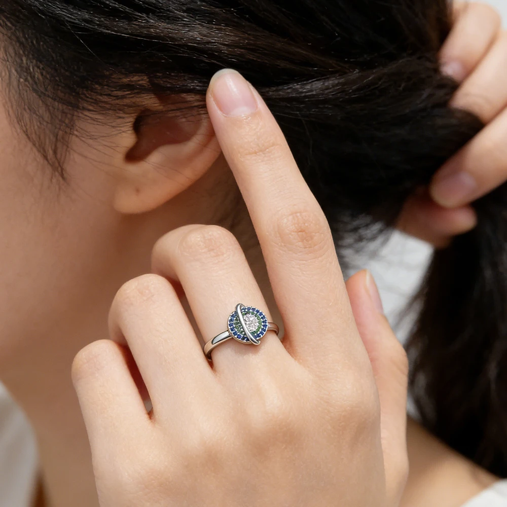 Minimalist Planet Cz Open Ring Cubic Zirconia For Women Ins Aesthetic Clean Girl Style Daily Office Casual Party Wear Jewelry