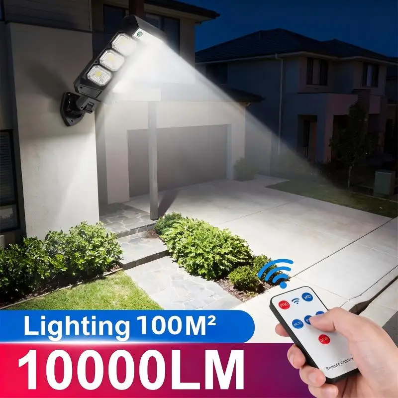 Solar Street Light Outdoor Waterproof LED Solar Lamp 3 Modes Solar Powered Security Light Garden Yard Driveway Easy Install