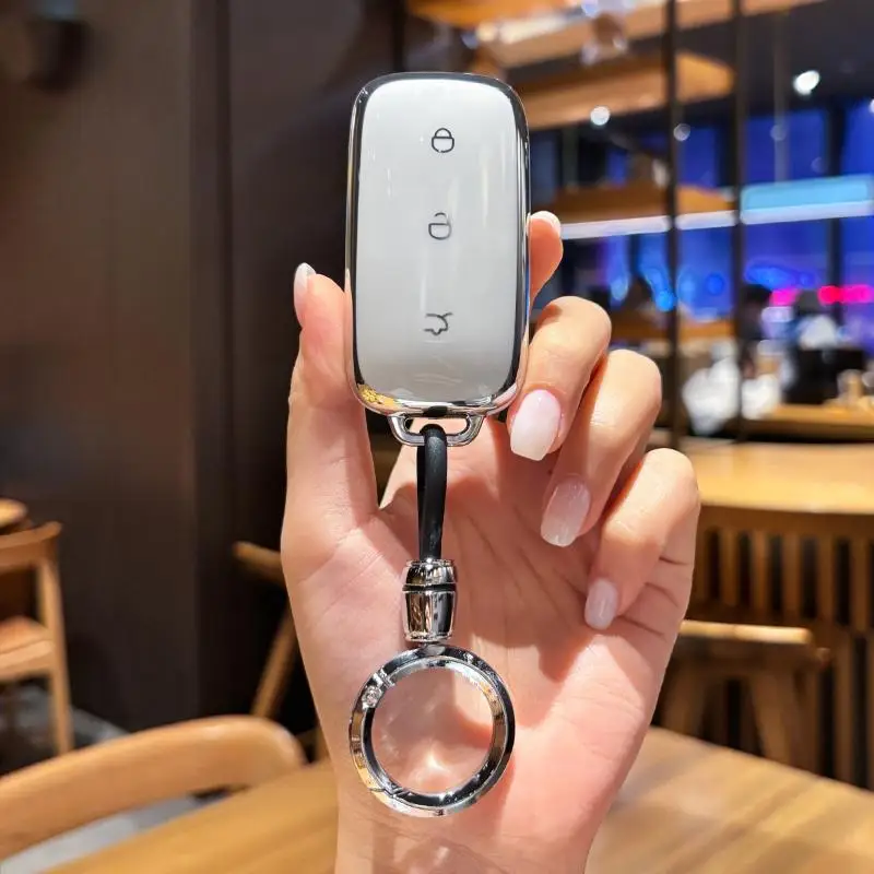 Electroplated TPU Car Key Fob Cover Soft Shockproof: Remote Protector Shell Metal Keychain