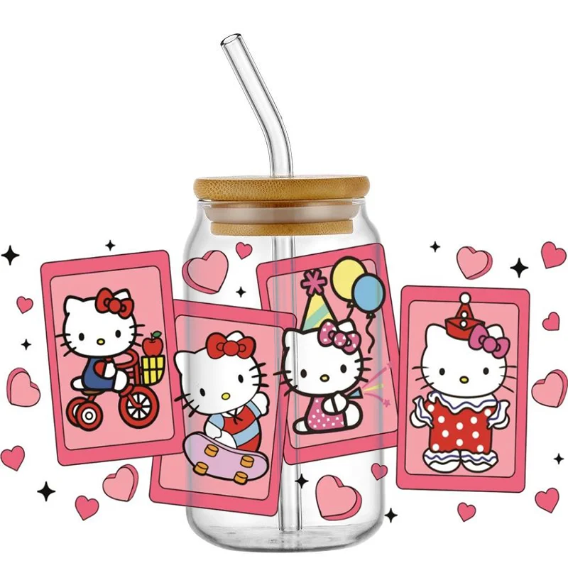 

Miniso Cartoon Kitty Cat Transfer Stickers Waterproof UV DTF Cup Mug Wraps Sticker DIY 3D Wrap Decal For 16oz Libbey Glass