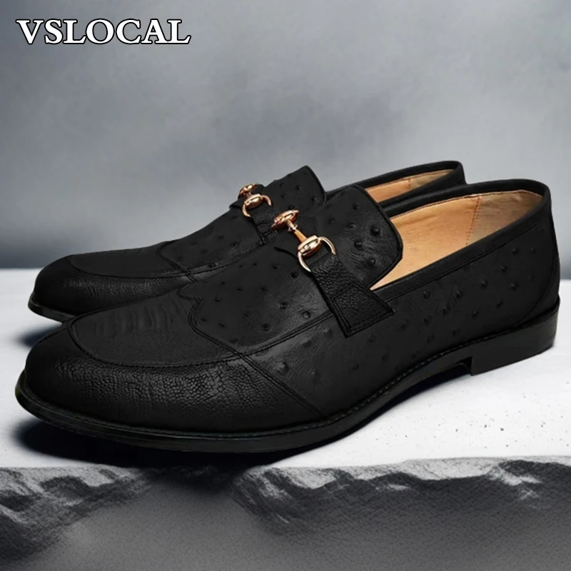 

Luxury Men Loafers Shoes Black Horsebit Real Leather Loafers Slip on Casual Men Shoes Dress Wedding Office Shoes For Man