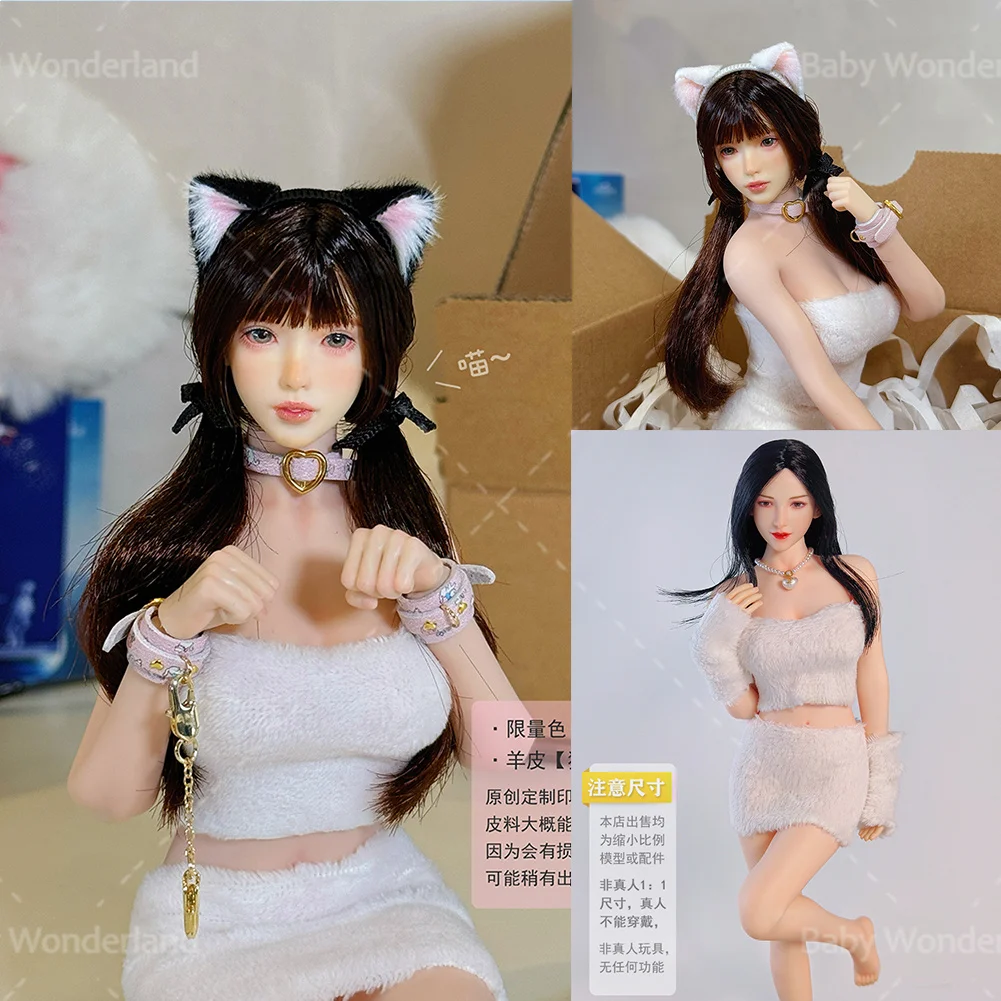 1/6 스케일 고양이 귀 후프 수갑 칼라 귀여운 머리 조각 액세서리 모자 모델 맞는 12''여성 군인 액션 피규어 바디