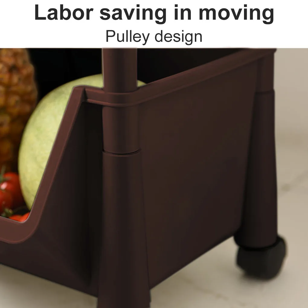 Kitchen Storage Shelf with Wheels Multi-function Movable Cart Laundry Layered Organizer Rack, Coffee, 3 Layer