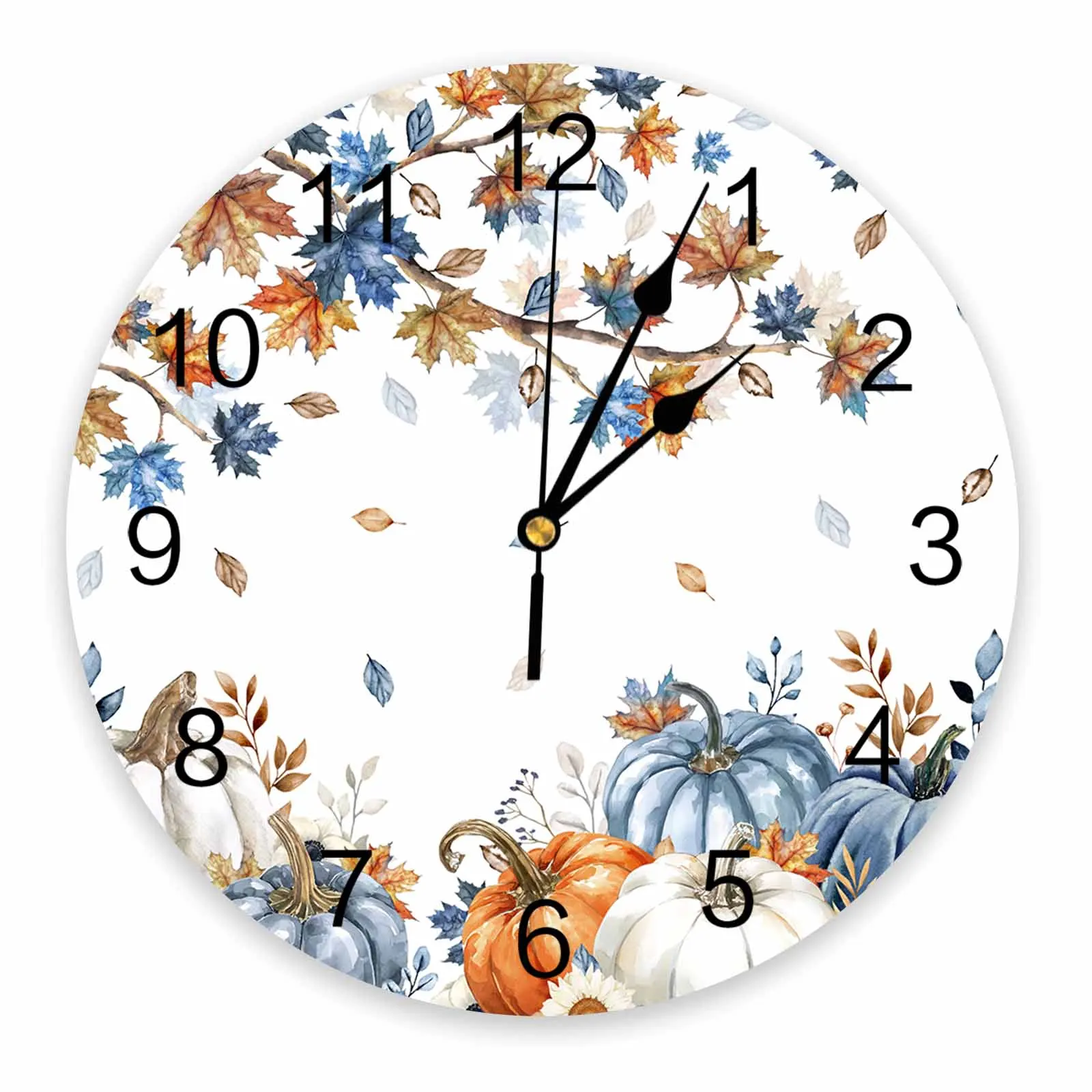 Thanksgiving Autumn Maple Leaf Pumpkin Printed Wall Clock Modern Silent Clock Living Room Home Decor Wall Hanging Watch