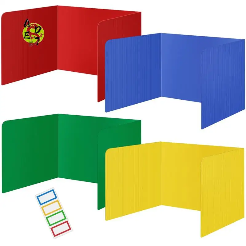 AED7-4 Pack Colorful Privacy Floders For Student Desks - Plastic Erasable - Testing Dividers For Classroom - Easy Clean