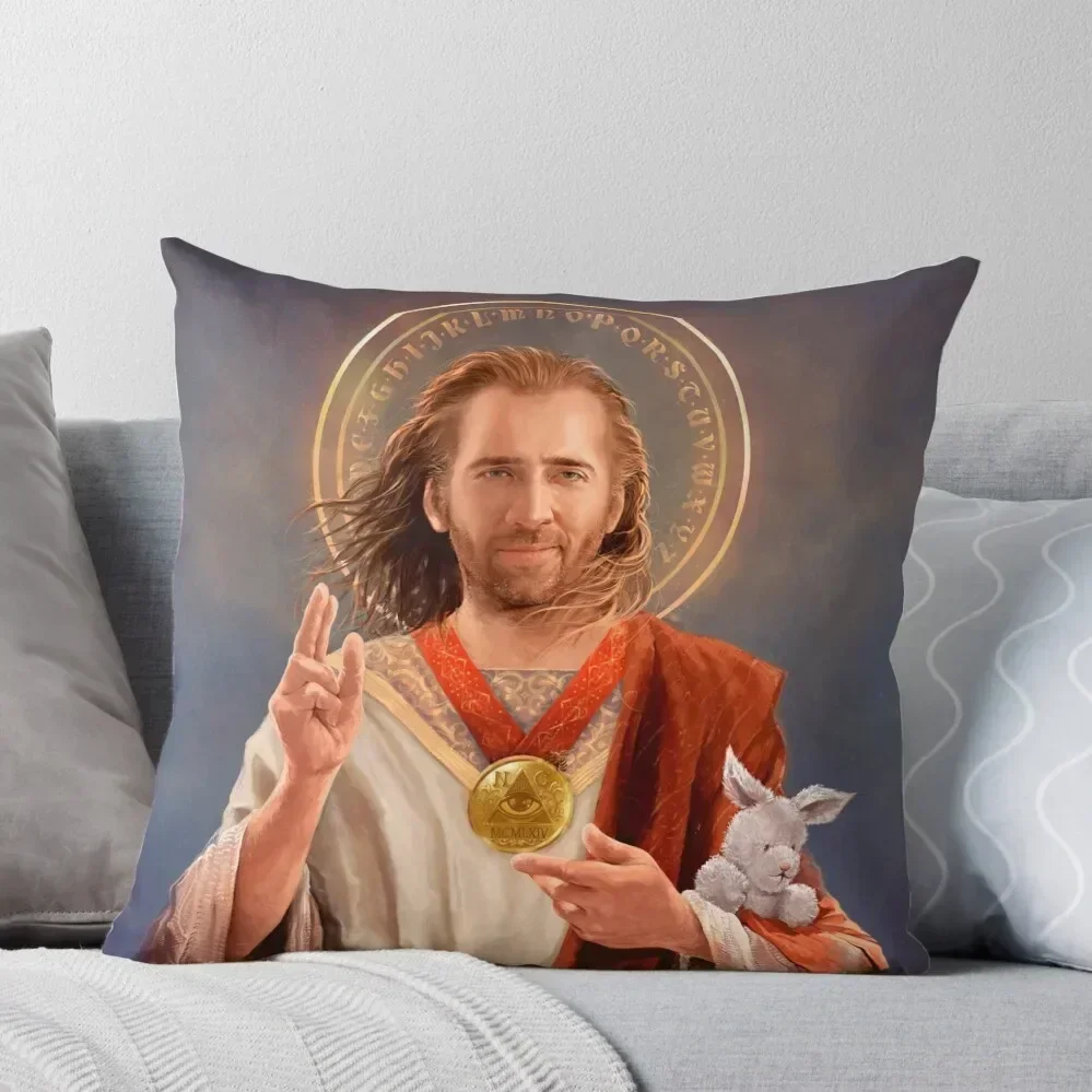 Nicolas Cage, Saint Nicolas of Cage, Nic Cage Original Religious Painting Throw Pillow Cushions Home Decor pillow