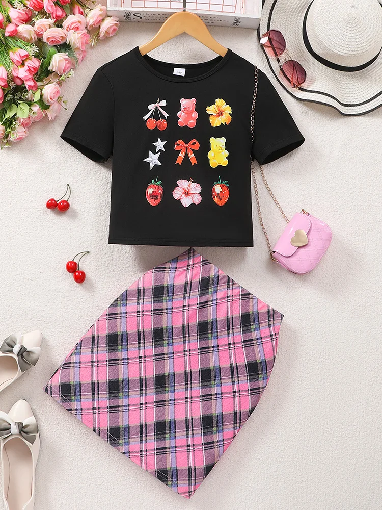 Frühling/Sommer Weibliche Jugend Casual Mode Digital Gedruckt Kurzarm & Hüfte Umarmt Halbkörper Kurzen Rock Zwei Stück set