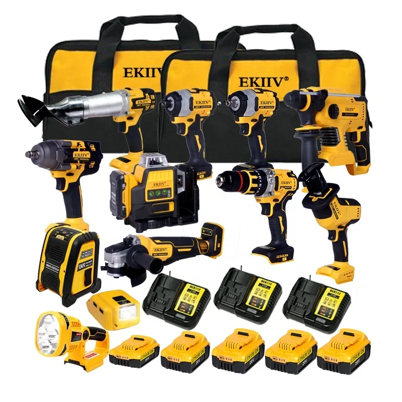 21V Battery Brushless Cordless Multi Tools Power Tools Electric Drill Combo Kit Wrenches Tool Set New