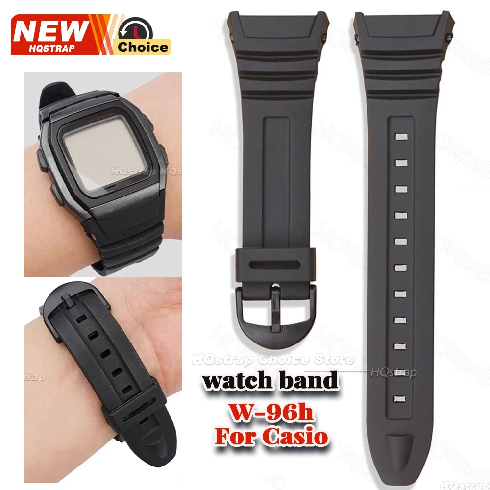 Rubber Watchband Strap for Casio W-96h Watch Band Model 3239 PU Bracelet Women Men Waterproof Wristband Watches Accessories