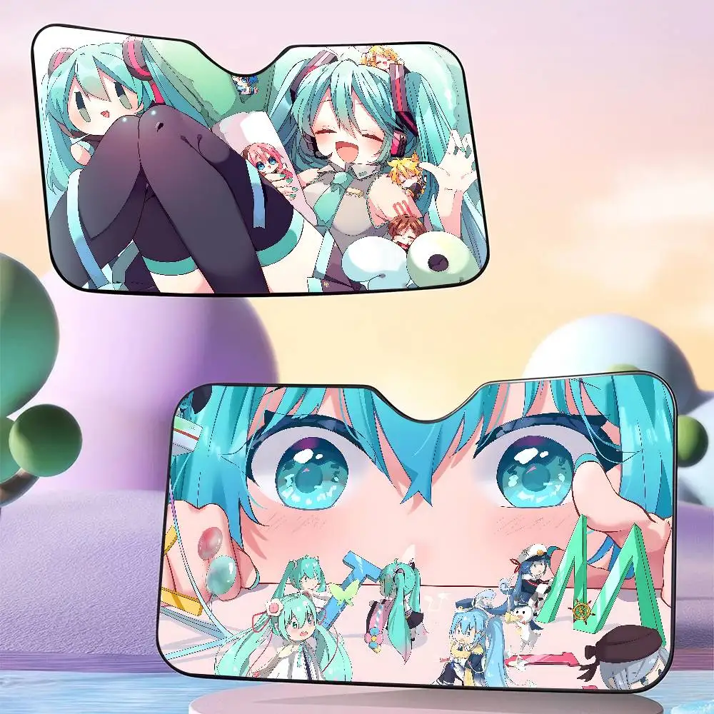 Music H-Hatsune Girl M-Mikues Car Windshield Funny Sun Shade Foldable UV Ray Sun Visor Protector Sunshade For Front Window