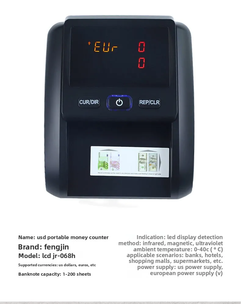

Portable Mini Money Counter Counterfeit Bill Detector Automatic Multi-currency Small Banknote Counter EUR, USD
