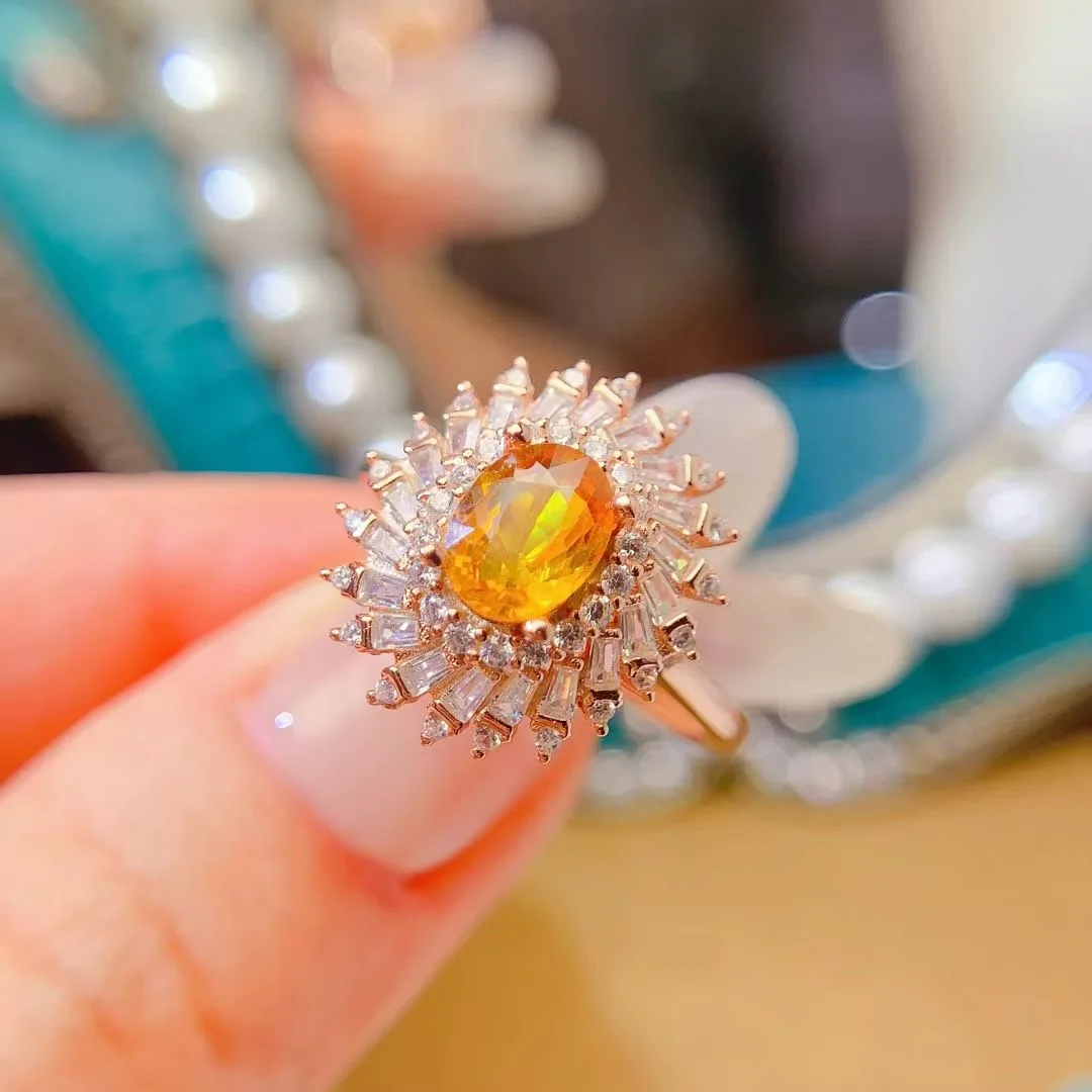 

KJJEAXCMY High End Women's Ring Natural Yellow Sapphire S925 Silver with Electroplating Boasting High Clarity Full Brilliance