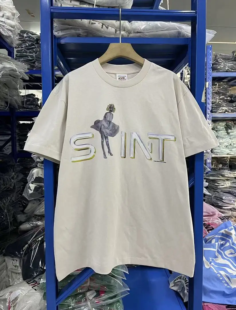 25AW Saint Co-brand Artist Collaboration Iron Lady Printed Women Men T shirts tees Hiphop Oversized Men Casual Cotton T shirt