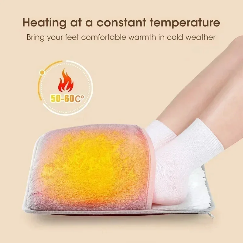 Portable USB Electric Foot Heating Pad Foot Heater Winter Washable Soft Plush Foot Warming Mat for Bed Under Desk Home light