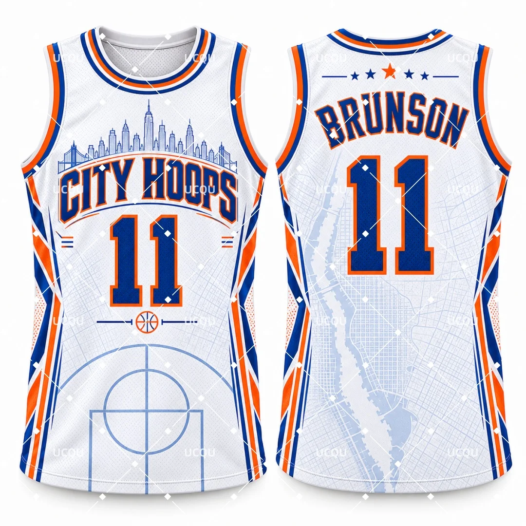 Men's #11 Brunson Basketball Jersey New York Skyline Map Print Sleeveless Mesh Tank Top Quick Dry Sports Uniform Fan Kids Vest