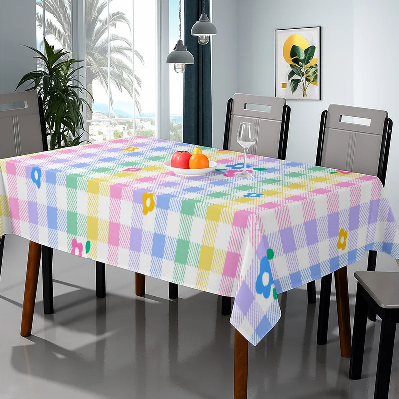 [jit] 1pc Fresh color checkered pattern with small flowers as tablecloth, suitable for dining table / coffee table / deskzyc