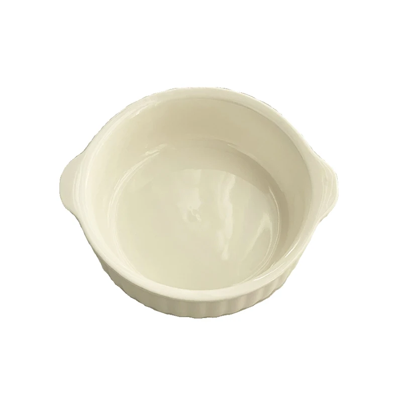 Household Ceramic Bowl Japanese Style Ins Simple Round Double Eared Tableware Dessert Fruit Salad Soup Bowls Kitchen Supplies