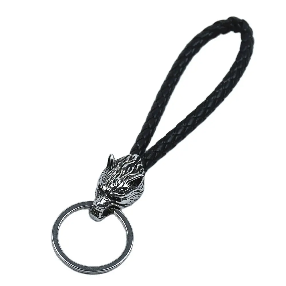 Nordic Celts Wolf Pendant Keychain leather wolf head key chain Stainless Steel Rune scandinavian Accessories norse Amulet Jewelr