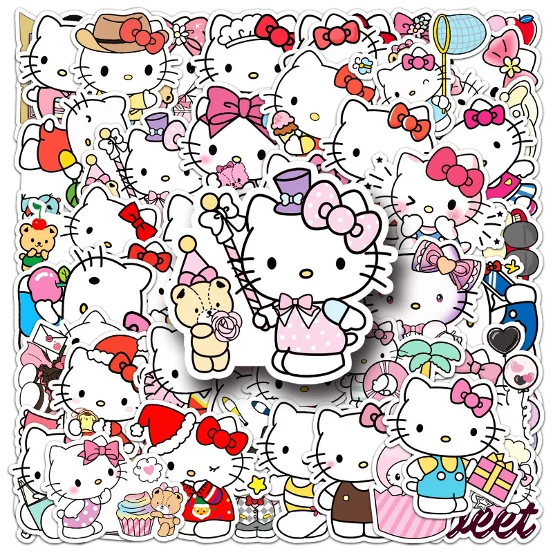 

50pcs Hello Kitty Kawaii Stickers Fashion Cartoon Girl Heart Phone Case Luggage Decoration Anime Women Accessories Wholesale