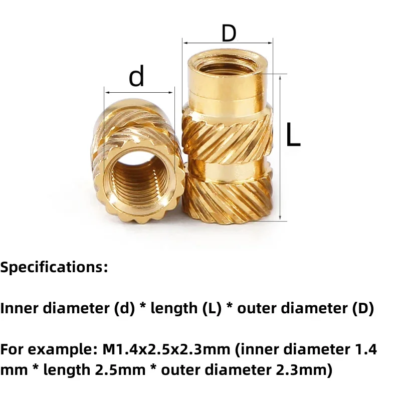 100/200/500pcs Knurled Nut M1 M1.4 M1.6 M1.7 Brass Insert Nut Double Twill Thread Embedment Nut Mini Nut for 3D Printer Voron