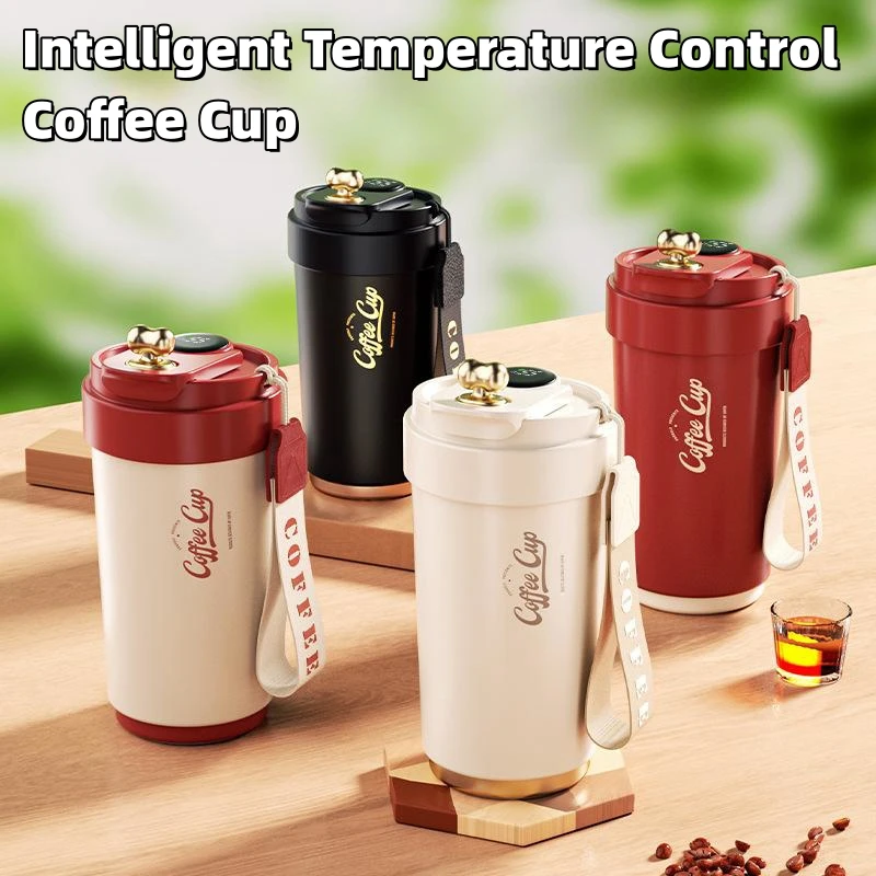 

Thermos Coffee Mug Stainless Temperature Display Leakproof Vacuum Double Wall Portable Belt Coffee Cup Christmas Gifts Water Cup