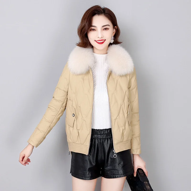 90% White Duck Down Jacket Women Winter Genuine Leather Jackets for Women 2023 Fox Fur Collar Warm Female Parkas Abrigo Mujer