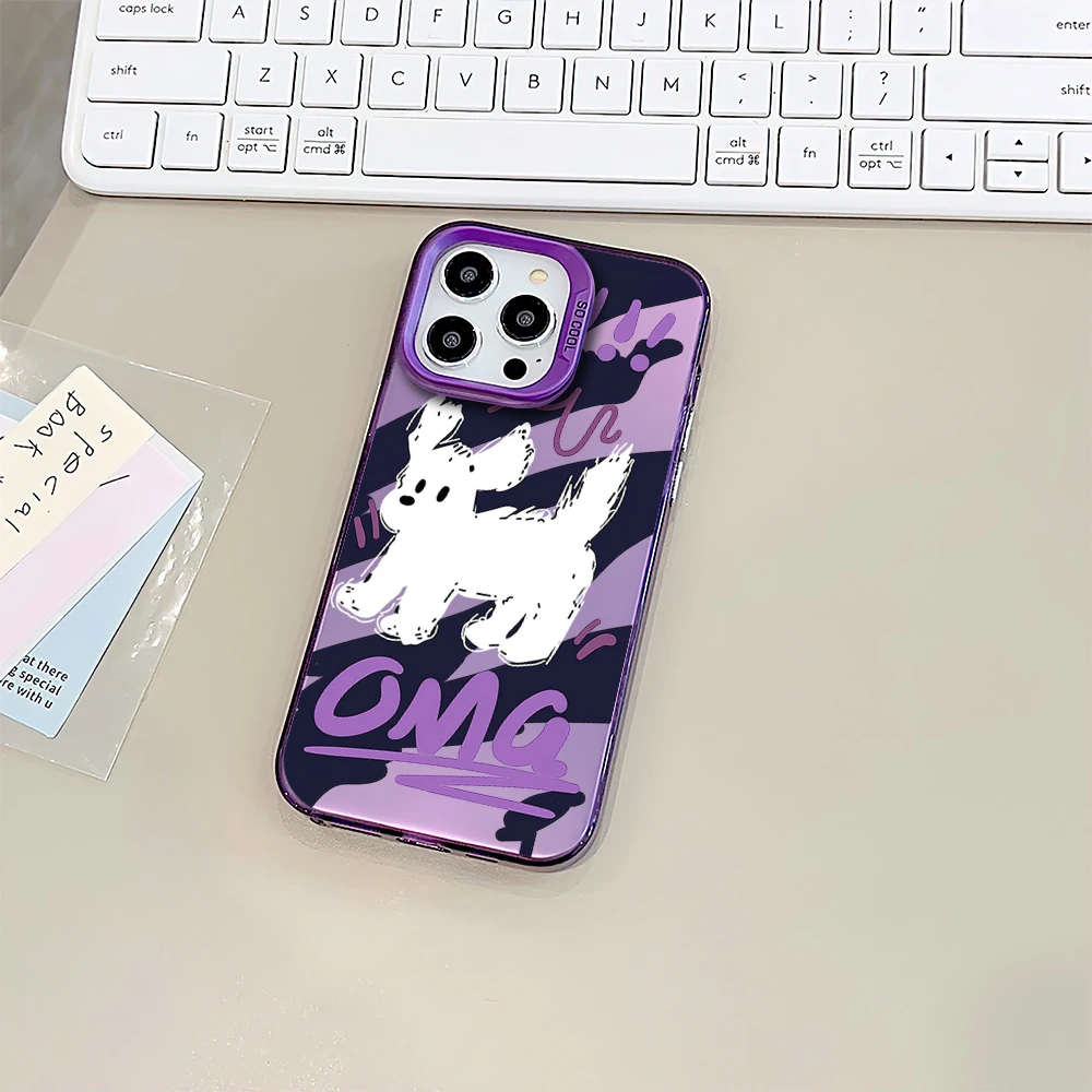 Cartoon Scare Omg Dog Puppy Cute Phone Case for iPhone 16 12 13 14 15 11 Max Pro Plus Laser IMD Color Shell