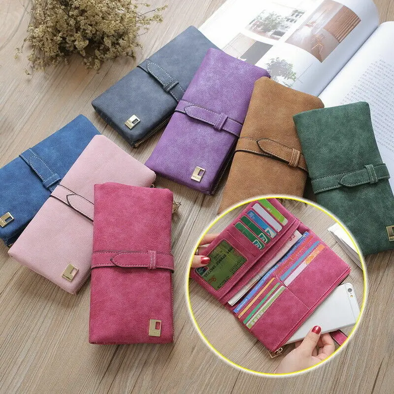 

Fashion Women Phone Bag Wallets Leather Zipper Frosted Wallet Woman Long Card Holder Purse Fold Clutch Handbag Mother's Day Gift