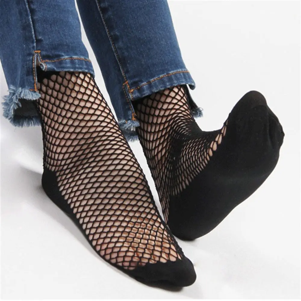 

Черные женские дышащие кружевные короткие носки в стиле панк, носки до щиколотки, сетчатые носки, ажурные носки