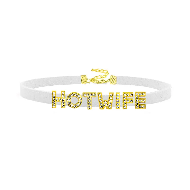 Gothic Sexy Gold Color Letters HOTWIFE Choker Necklaces Harajuku DDLG Role Age Play Chocker Collar Cosplay Jewelry Lovers Gift