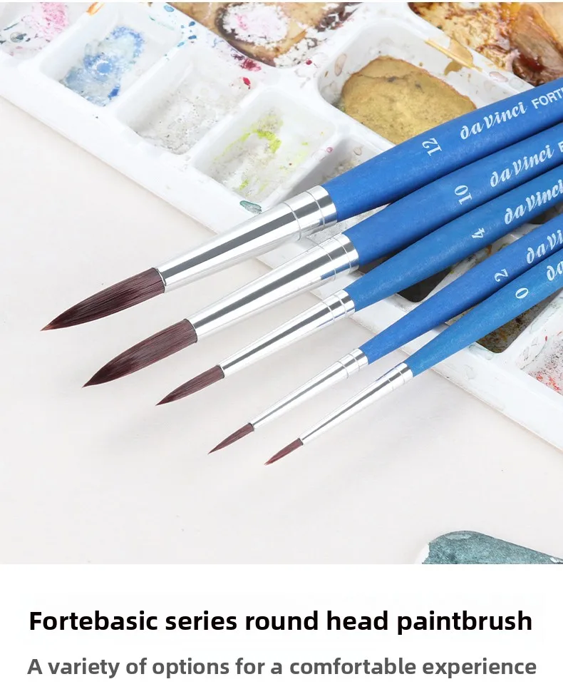 Deutscher Da Vinci Professioneller Kunstmalpinsel, 393 Forte Basis-Malpinsel, Rund Elastisch Synthetisch mit Blauem Mattgriff – Detail 4