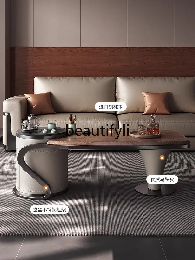N178 North American walnut kung fu tea table one body living room home solid wood designer high-end light luxury CQY