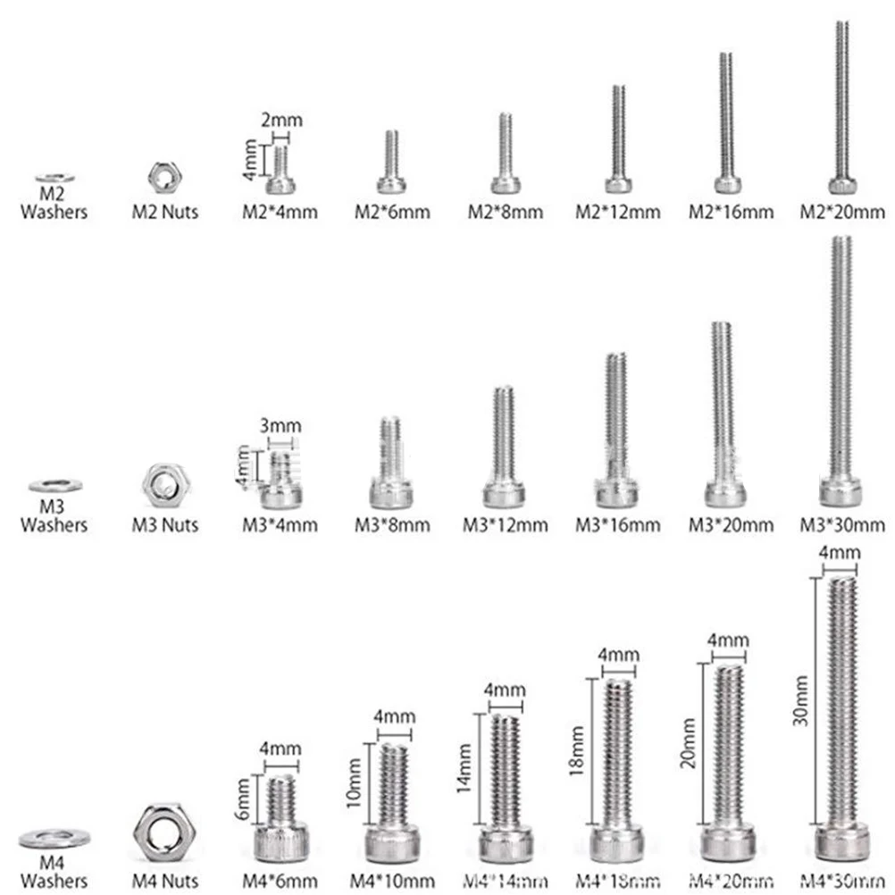 

1080 Pcs Socket Head Cap Screws Nuts Assortment Metric Stainless Steel Anti Rust Various Sizes M2 Computer
