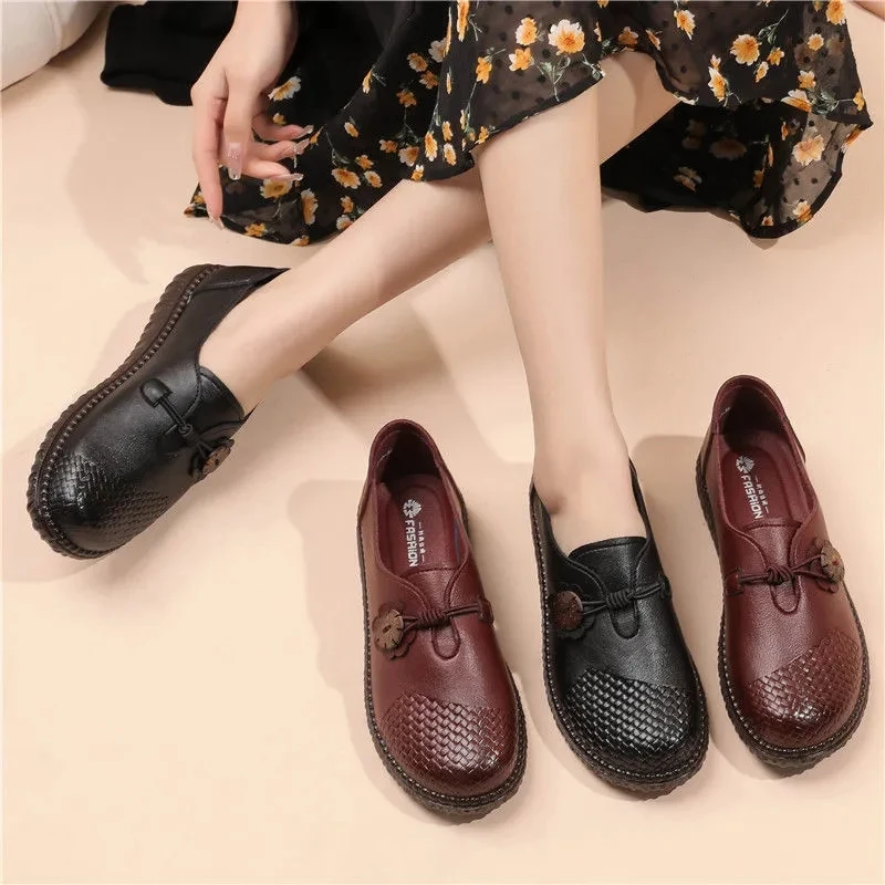 Spring Leather Shoes for Women 2024 New Flat Oxford Retro Comfortable Single Shoes Soft Bottom Ladies Mom Shoes zapatos de mujer