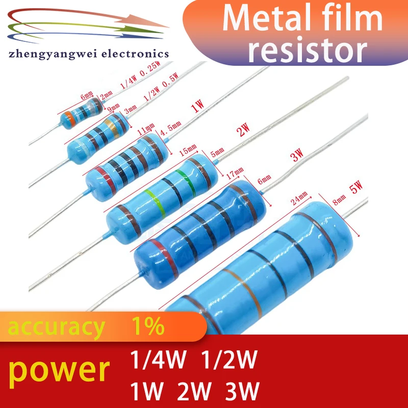 

100PCS/LOT 2W 1% 0.1 0.15 1.5 12 33 47 68 100 240 560 1K 3.3K 8.2K 10K 100K 680K 1M 10M 22M Ohmic Metal Film Resistors