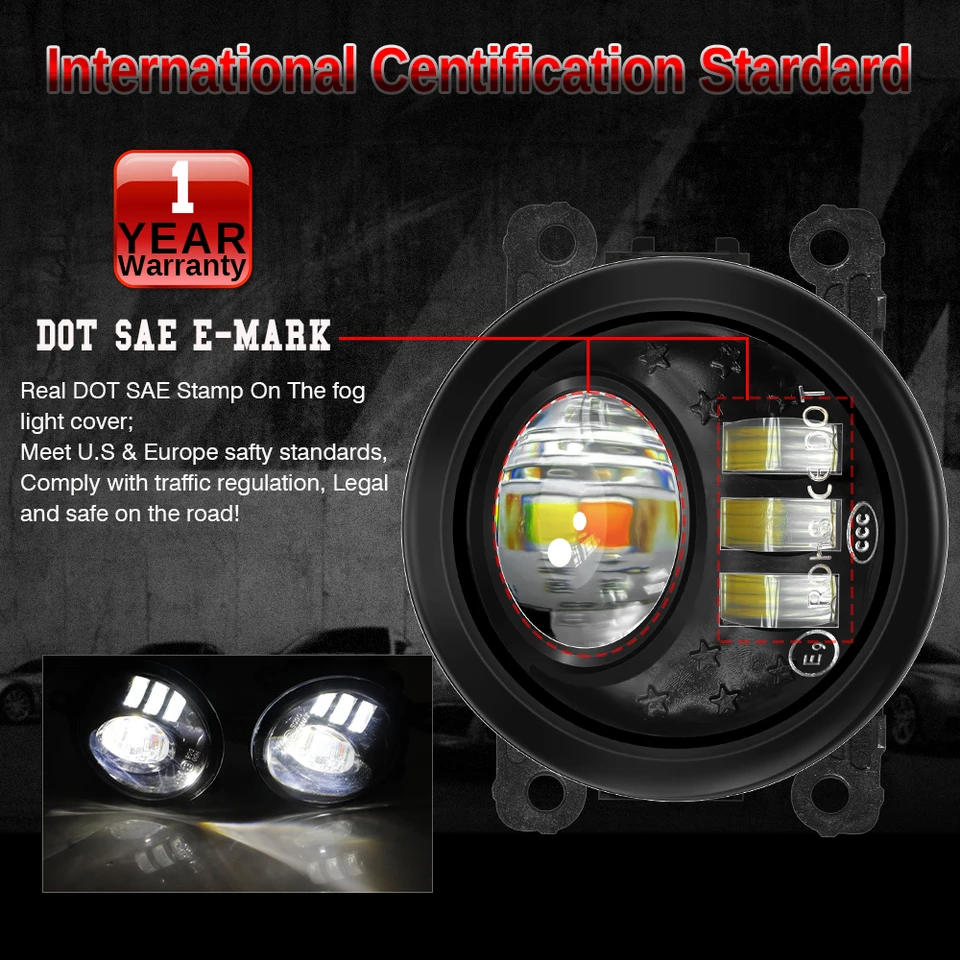 2 Pieces LED Lens Fog Light Accessories 60W 6000LM Car Front Fog