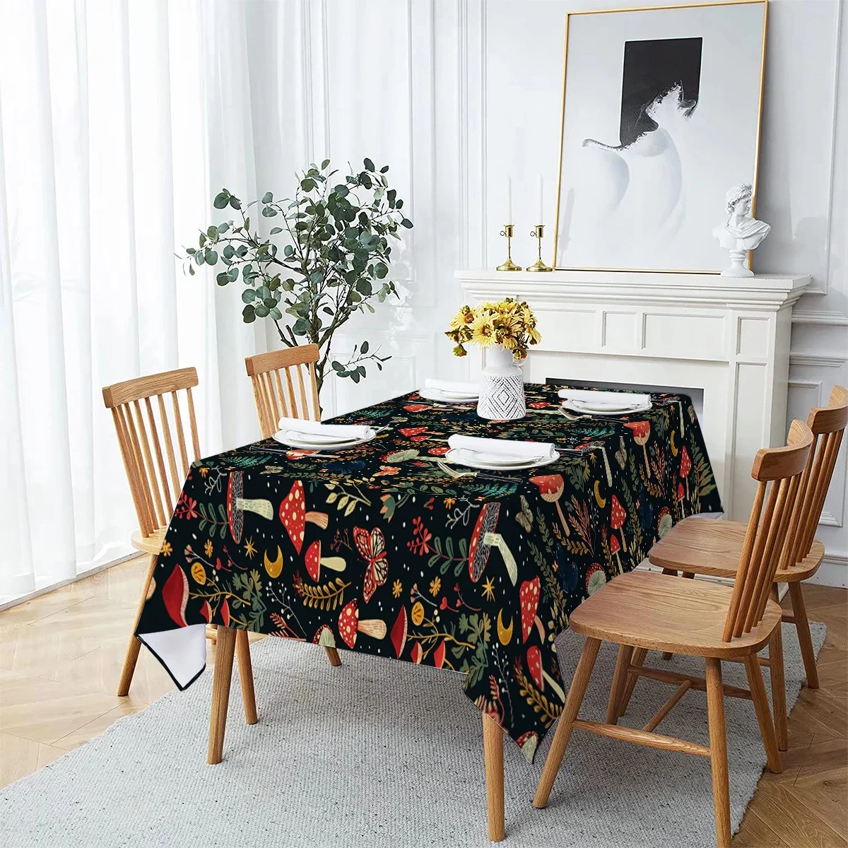 Butterfly Flower Mushroom Moon Watercolor Waterproof Polyester Tablecloths Table Party Decoration Dining TablesCover Manteles