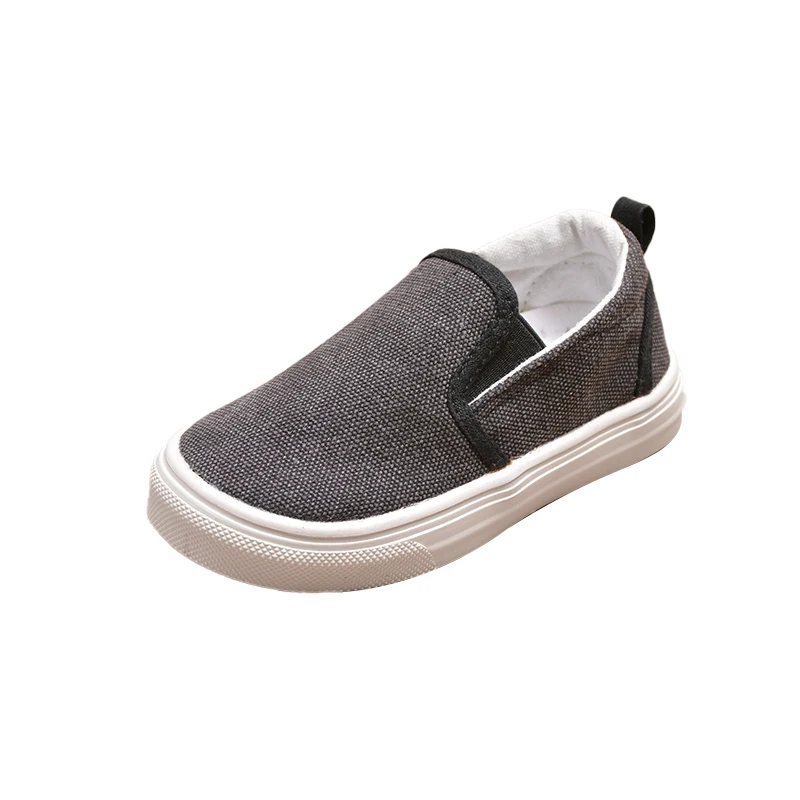 Unisex Kids Outdoor Slip-on Black Flat Canvas Rubber Sneakers Toddlers Good Quality Walking Running Shoes E8205