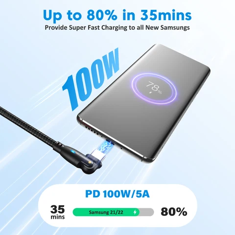Кабель USB-C 100W 5A для быстрой зарядки MacBook, Xiaomi, iPad, Samsung — изображение товара