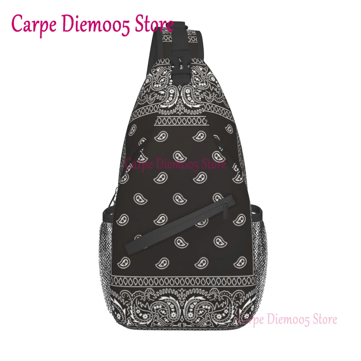 Black Paisley Bandana Sling Bag for Shoulder Backpack Casual 