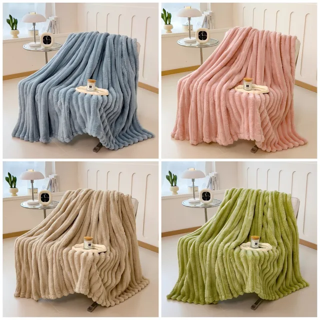 Striped Fuzzy Plush Throw Blanket 100×150cm Soft Cozy Fluffy Blanket for Sofa Bed Couch Home Decor 3