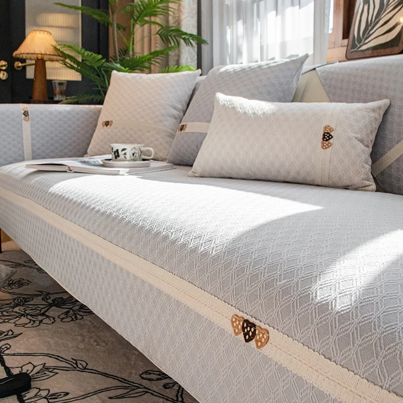 Solid Color Love Shape Sofa Cover Simple Non-Slip Dustproof Living Room Decoration Sofa Cushion Backrest Armrest Protect Towel