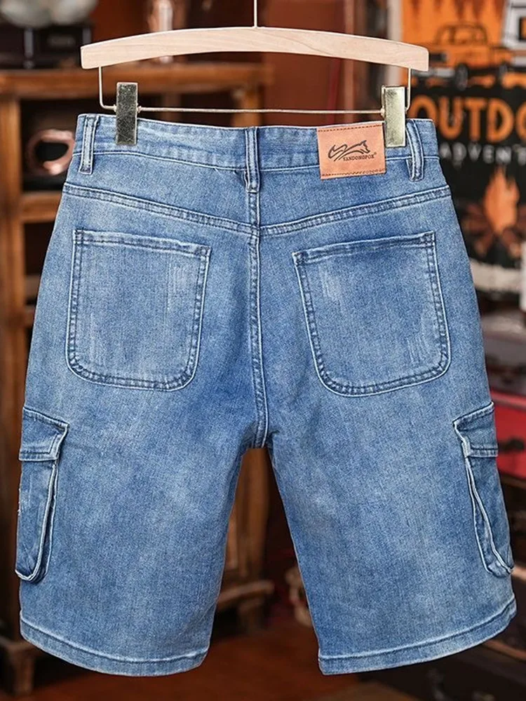 New Summer Fashion Solid Color Multi-Pocket Straight Leg Workwear Denim Shorts Men's Casual Loose Sports High Quality Shorts