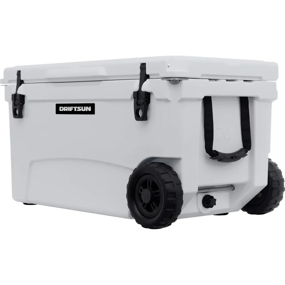 70qt Wheeled Ice Chest - Heavy Duty, High Performance Roto-Molded Commercial Grade Insulated Rolling Cooler (White)