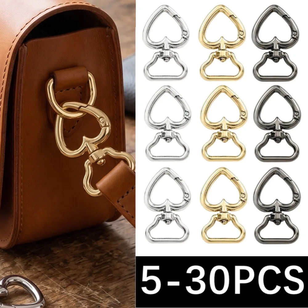 5-30pcs Heart Shape Spring Gate O Ring Openable Leather Bag Handbag Belt Strap Buckle Connect Pendant Key Chain Snap Clasp