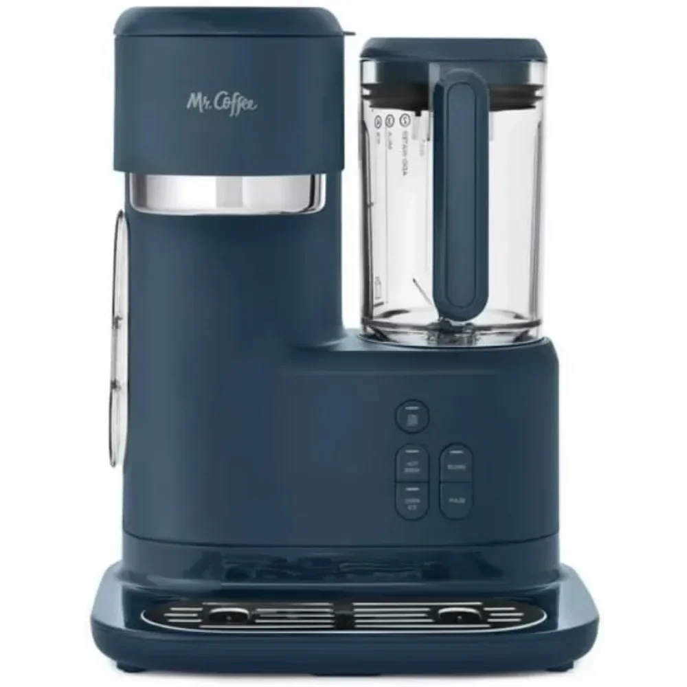# Para frappe de una sola porción 3 en 1, cafetera helada y cafetera caliente y licuadora con filtro reutilizable, cuchara, 2 vasos, tapa y paja, azul marino
