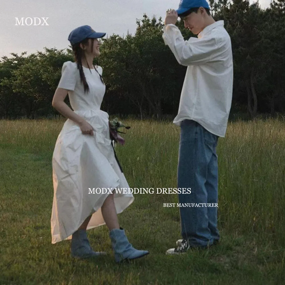 

MODX простые трапециевидные свадебные платья из тафты длиной до щиколотки с короткими рукавами и круглым вырезом деревенские платья невесты вечернее платье