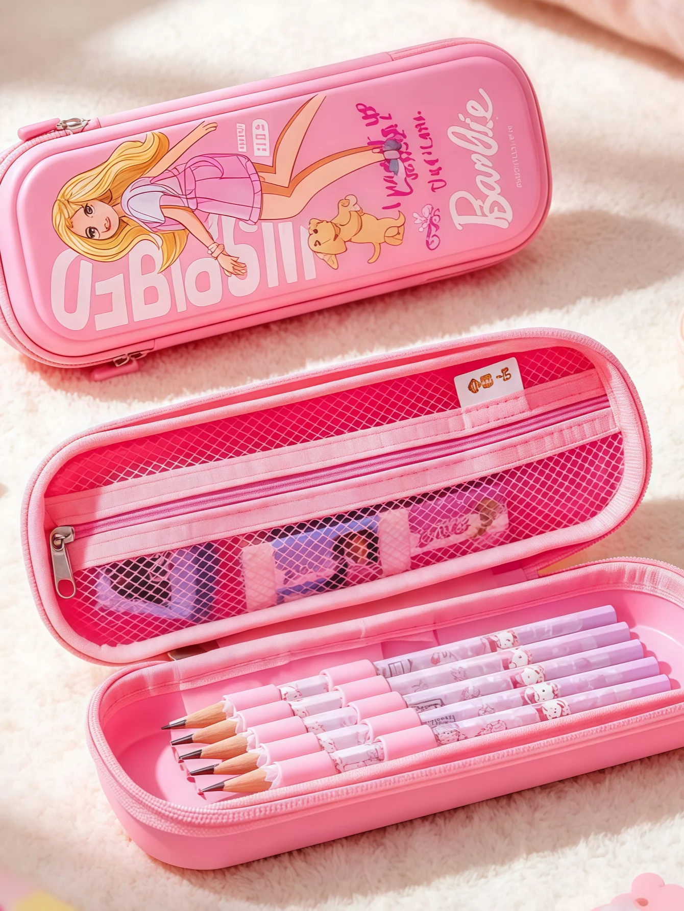 Barbie Eva Hard Stationery Box for Girls, Large Capacity, Anti-Fall, Waterproof Zipper Pencil Case, Cartoon Princess Style Stationery Storage Box for Primary School Students, Kidsren's Back-To-School Gift