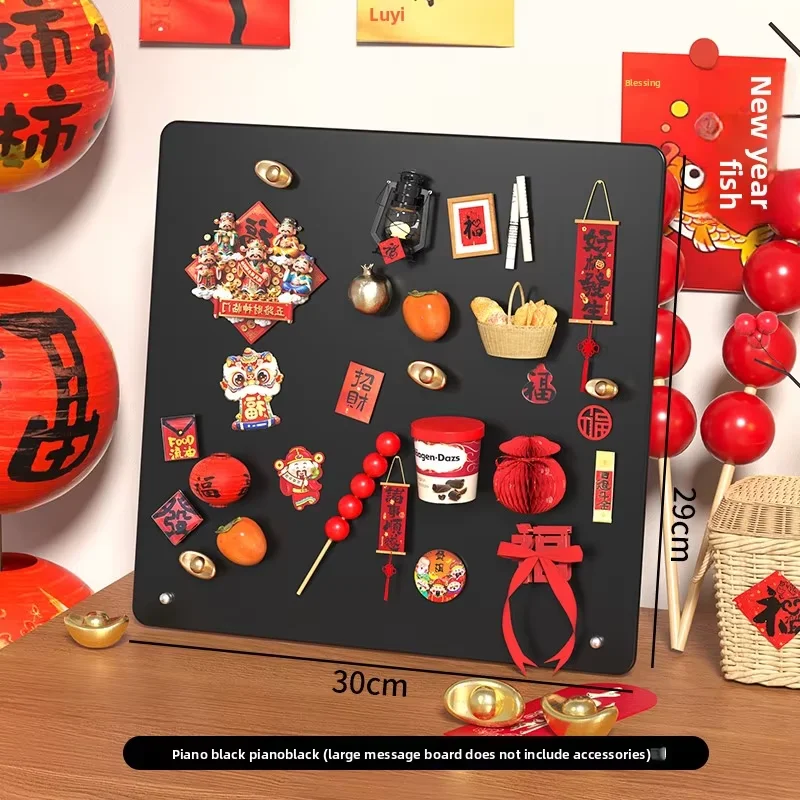 Black Magnetic Desktop Memo Board with Stand, Chinese New Year Message Planner Photo Display Board for Home Office and Family