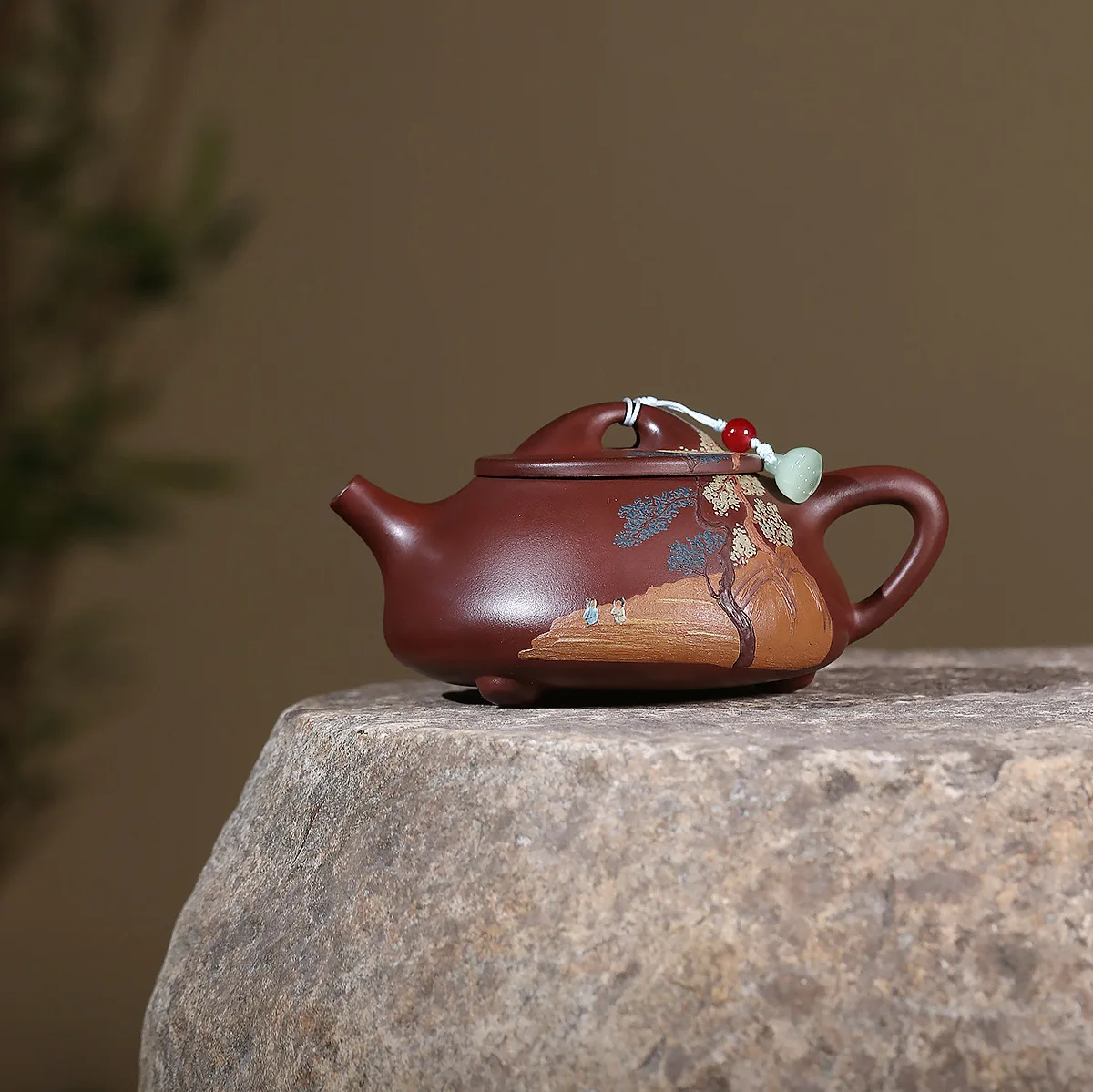 Handmade Yixing Purple Clay Pot Ore Bottom Trough Qing Famous Hand Painting Boat Stone Ladle High-End Home Gift Boutique 330cc